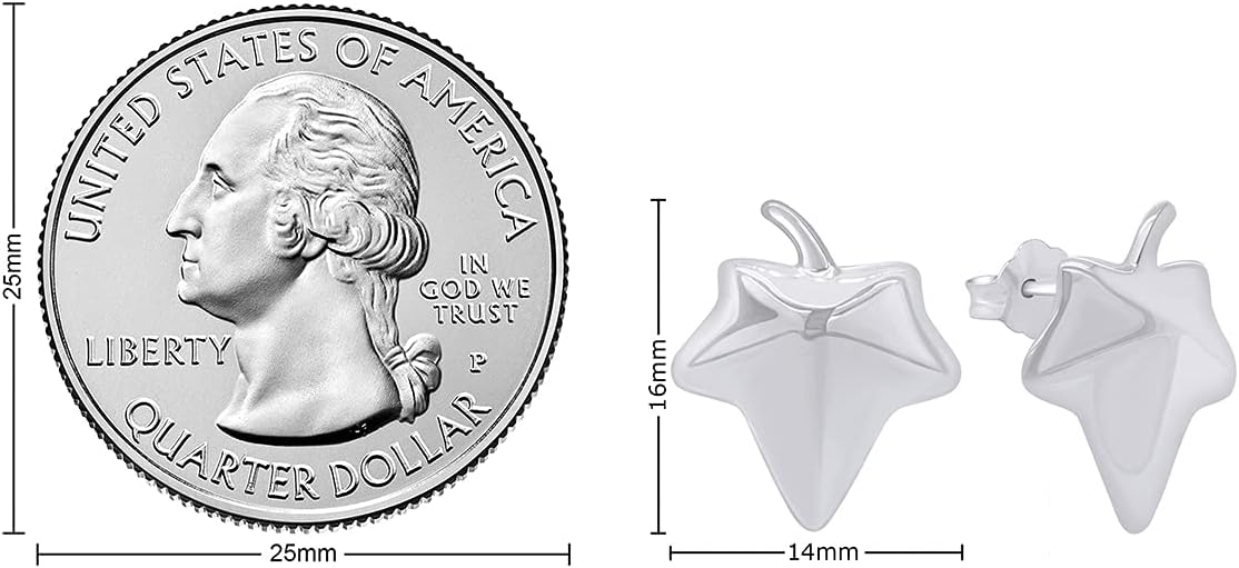 14k Gold Over Sterling Silver Ivy Leaf Stud Earrings