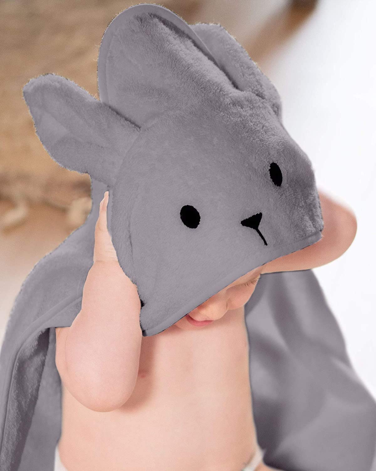 FEFE® 100% Soft Cotton Hooded Bunny Rabbit Unisex Baby Kids Childern Towel Wrap up in 5 Colours (Grey)