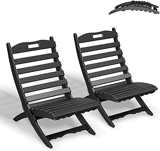 GREENVINES Folding-Xavier-Chairs Set of 2 | Wave | Portable Adirondack-Chair | HDPE Plastic | All Weather Fire-Pit Chair | Black | for Beach Outdoor Deck Poolside Garden Patio Porch Fishing