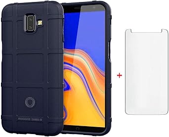 Phone Case for Samsung Galaxy J4 Plus/Prime/Core with Tempered Glass Screen Protector Cover and Cell Accessories Hard Slim Heavy Duty Full Body Glaxay J4Plus J4+ + 2018 SM-J415FN Women Men Cases Blue