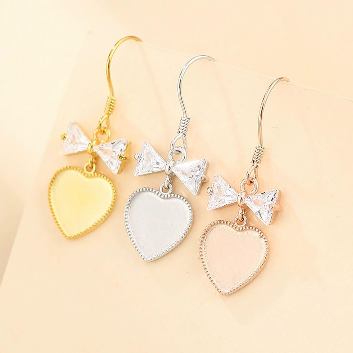 925 Sterling Silver Hook Earring Tray Bezel Earring Hook Blank fit 10X10mm Heart Cabochon Setting Ear Base Findings for DIY Glass Cameo Jewelry Making