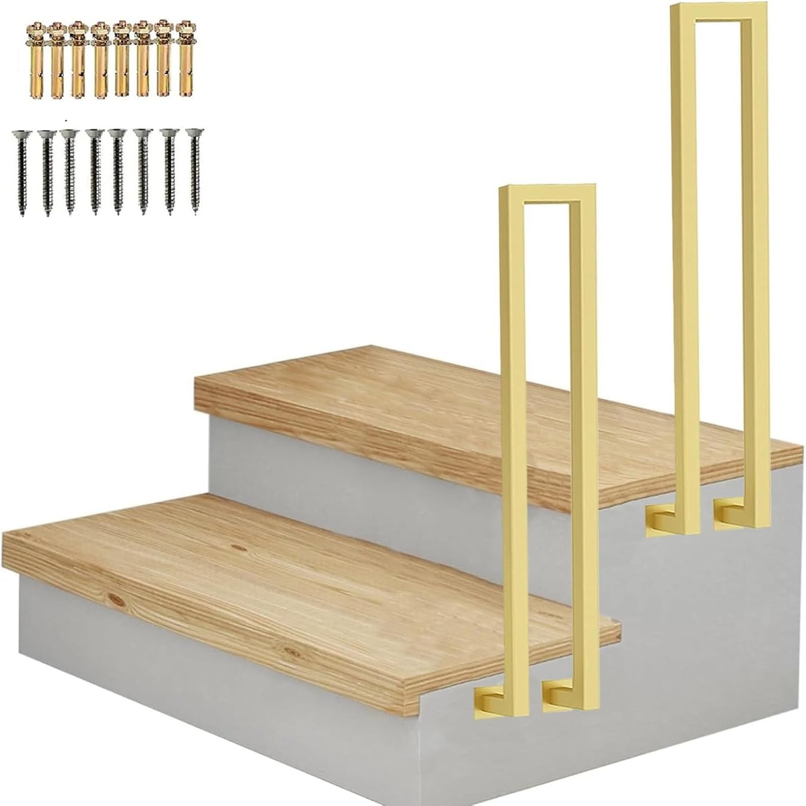 Zyntho Gold Side Mounted U Shaped Guardrail Railing,Handrails For Indoor Stairs,1.1/1.4/1.6/2.1/2.4/2.7/2.9/3.1/3.3Ft Tall Non-Slip Hand Rail Guardrail,For Loft Villas Corridor Porch Steps(55Cm/1.8Ft)