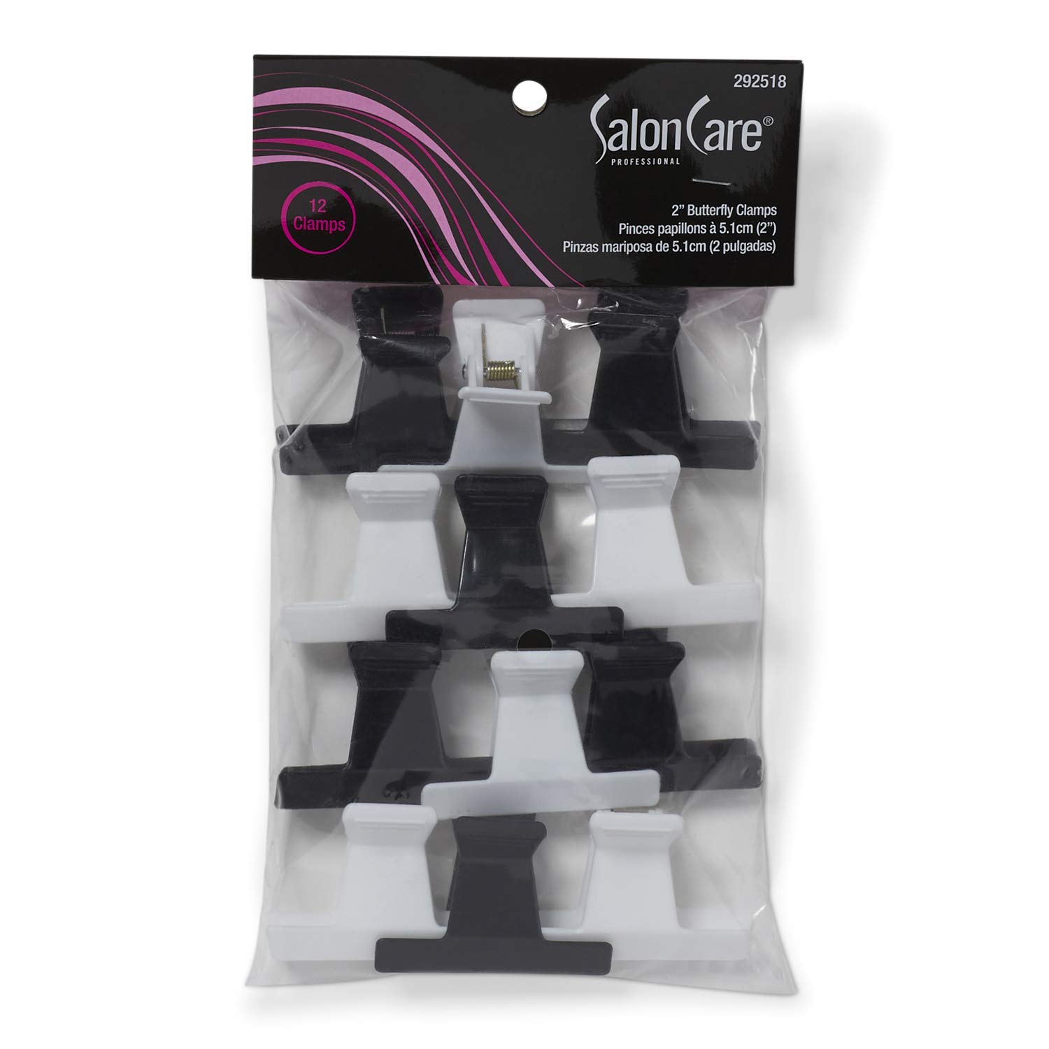 Salon CareBlack & White 2 Inch Butterfly Clamps Black and White
