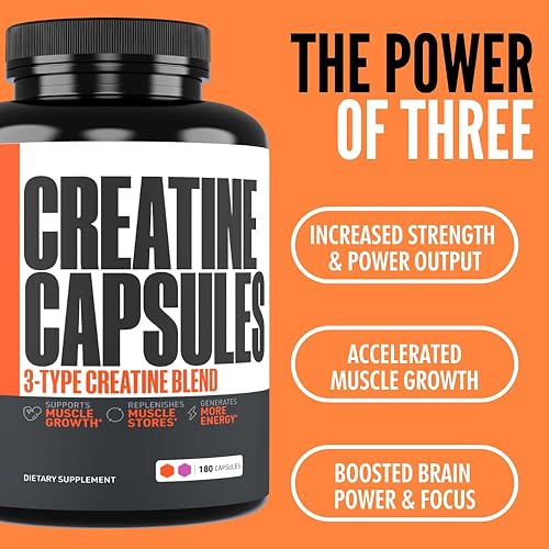 Miniatura 5 de Crazy Muscle Cápsulas de monohidrato de creatina fáciles de tragar alta absorción mezcla de tres atinos aptos para dieta cetogénica para el