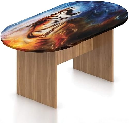 Miniatura 8 de XISUNYA Oval Fitted Tablecloth, Antlers Decor Elastic Edged Polyester Table Cover,Deer at Sunset Adventure Landscape Print Fitted Table Pad, Fits