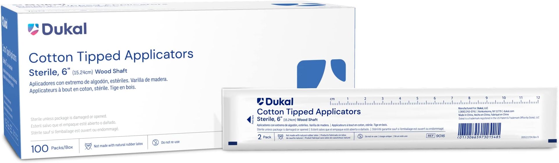 Dukal Cotton Tipped Applicators 6 inch Pack of 100 Swabsticks Wood Shaft 100% Cotton tip Sterile swabsticks for Medical Applications Latex-Free Single use
