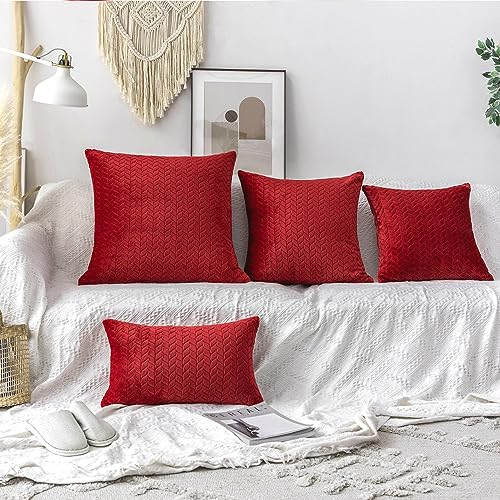 Ugasa Large Euro Throw Pillow Cover, Cable Knit Sweater Flannel, Christmas Decorative Square Cushion Pillowcases, 1 Pack (24"X24", Burgundy) #TOP4