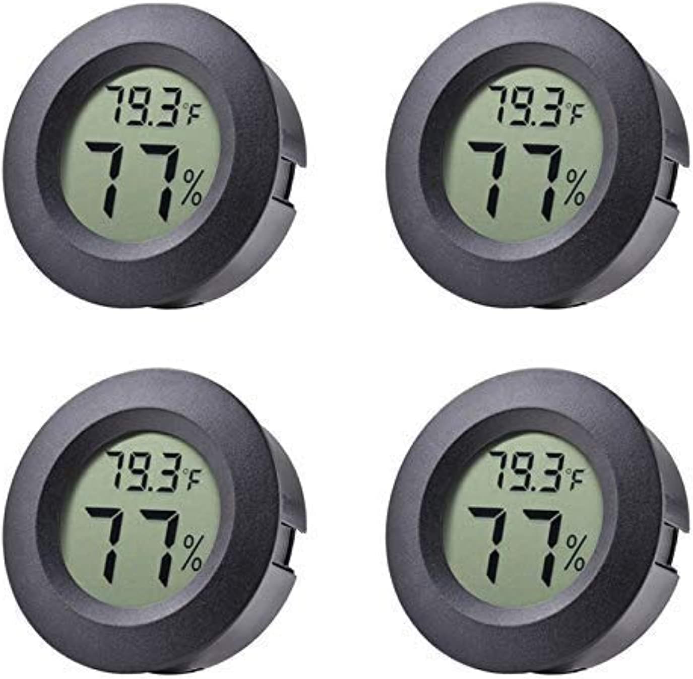 Veanic 4-pack Mini Hygrometer Thermometer Fahrenheit or Celsius Meter Digital LCD Monitor Indoor Room Round Humidity Temperature Gauge for Humidors Home Humidifiers Car Greenhouse Babyroom, Black