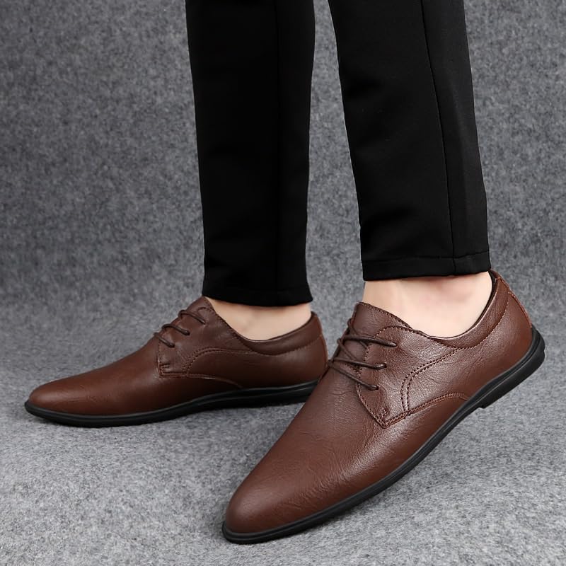 Men's Oxford Shoes Lace Up Round Toe Top-Grain Leather Prom Wedding Non Slip Casual Shoe Party2