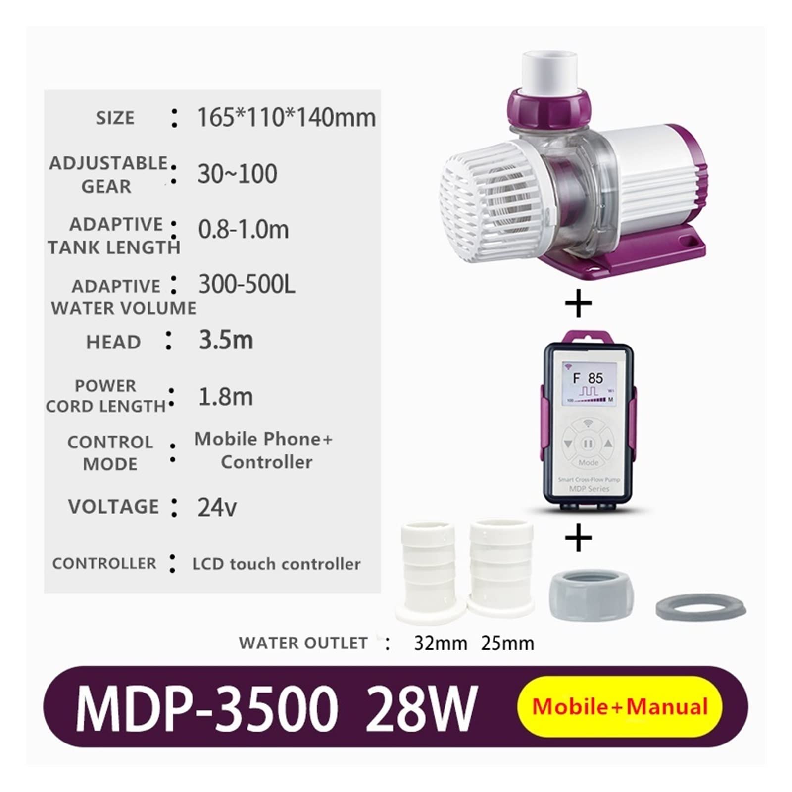 Bomba sumergible pequeña ajustable Pantalla LCD con control Wifi MDP-2500 3500 5000 8000 10000 Bomba de agua for acuario(MDP-3500)