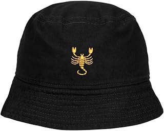 Mens Bucket Hat Scorpion Embroidered Washed Cotton Classic Bucket Hat (Black,7 1/2)