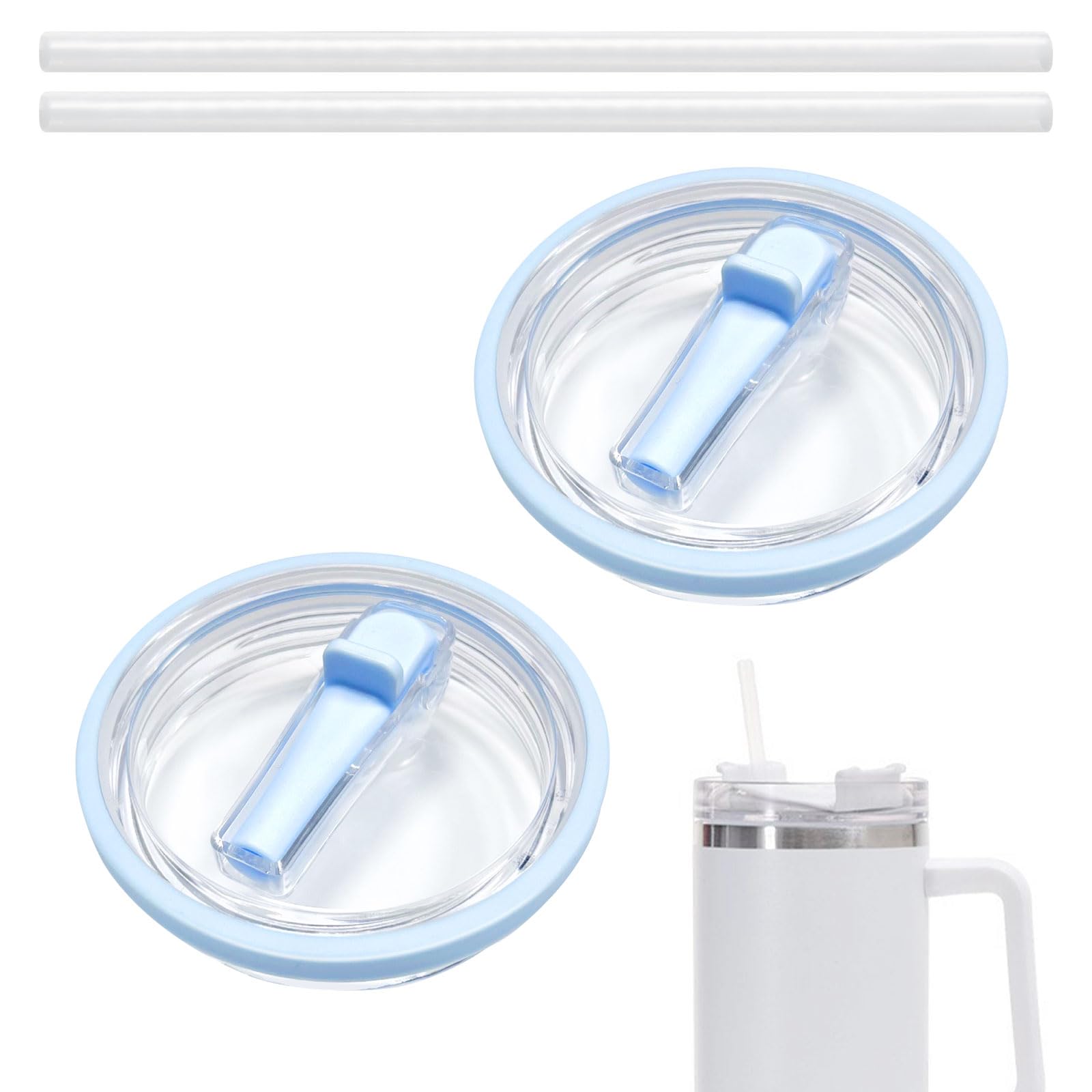 Tapa de repuesto Stanley Cup, 2 tapas para vasos de 40 oz con 2 pajitas, tapa Stanley Flip Straw, resistente al agua, hermética estanca, tapa de repuesto para taza Stanley (blanco
