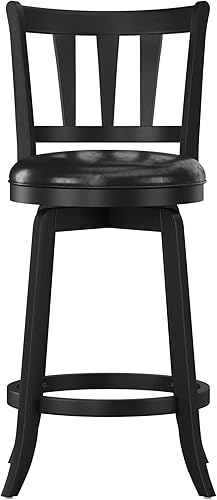 Miniatura 23 de Hillsdale Presque Isle Taburete giratorio de madera con asiento de piel sintética, altura de barra, color negro Negro -,gris (Aged
