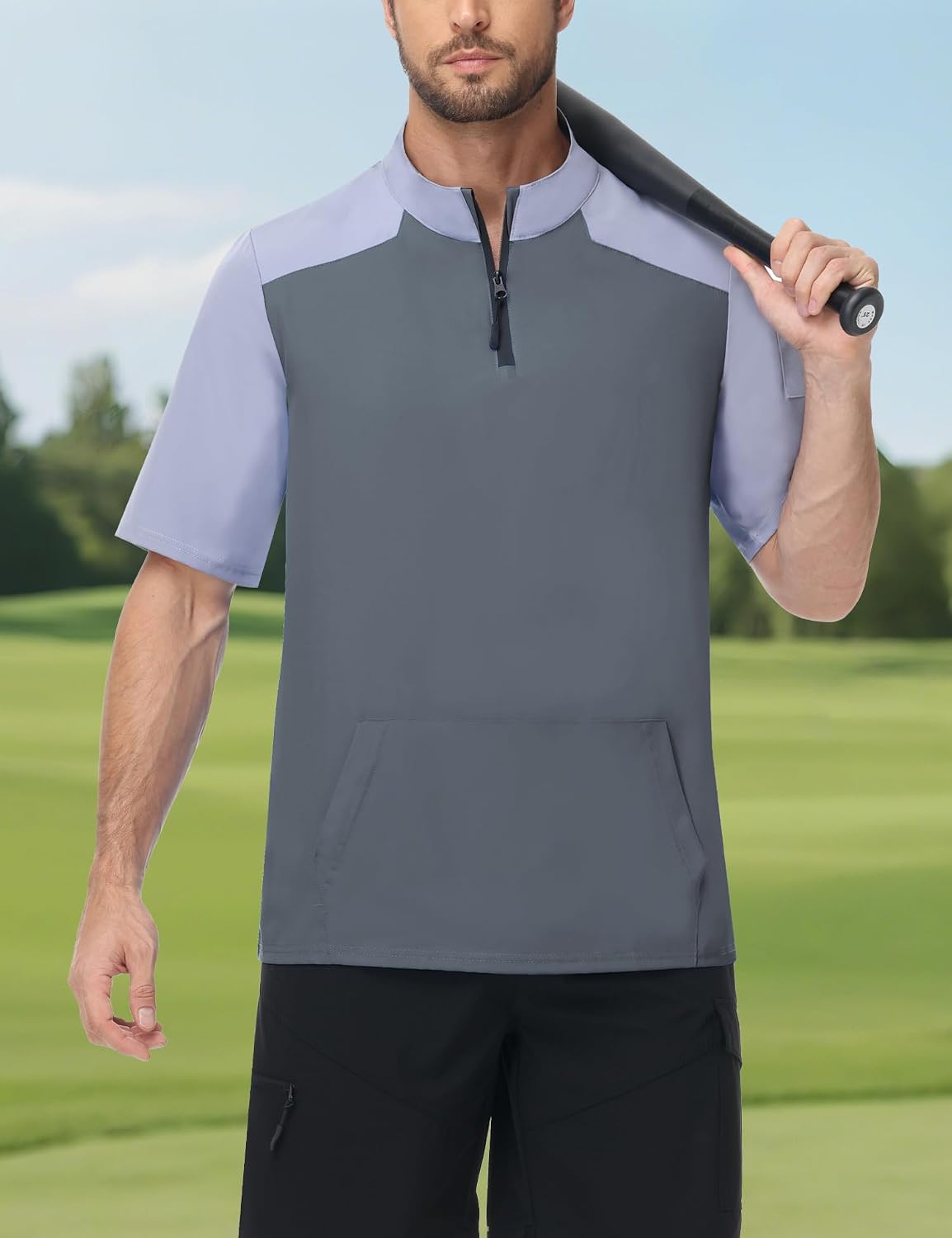 Wind and Water Resistant Cage Jacket Short Sleeve Golf Jacket Quarter Zip Pullover with Sleeve Pocket for Workout