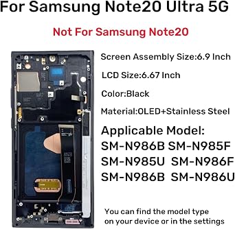 OLED for Samsung Galaxy Note20 Ultra 5G LCD Display Screen Assembly Replacement for Samsung Note 20 Ultra Touch Digitizer Screen with Frame Toolkits N985U N986U (Black)