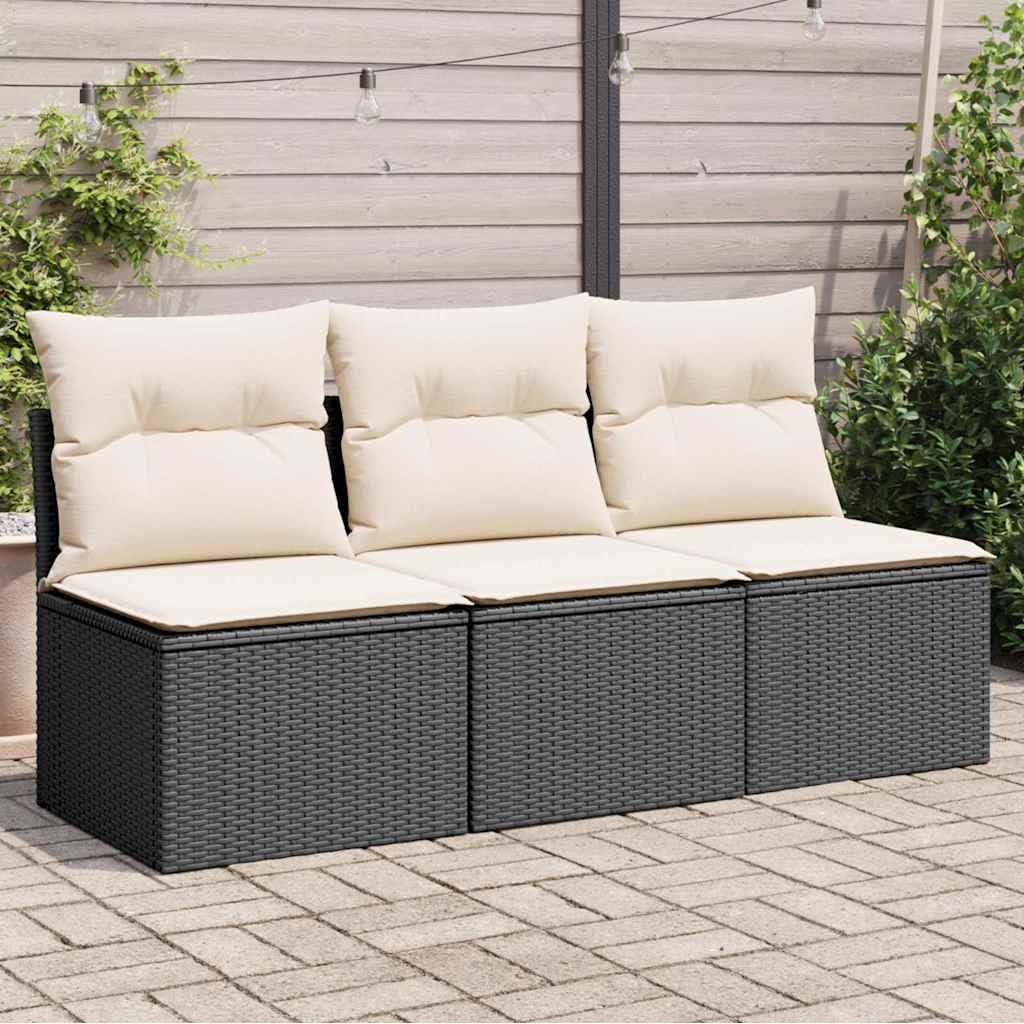 vidaXL Sofá de Jardín de 3 Plazas con Cojines, Sillón de Exterior, Sofá Modular, Asiento para Patio Terraza Balcón, Ratán Sintético Negro