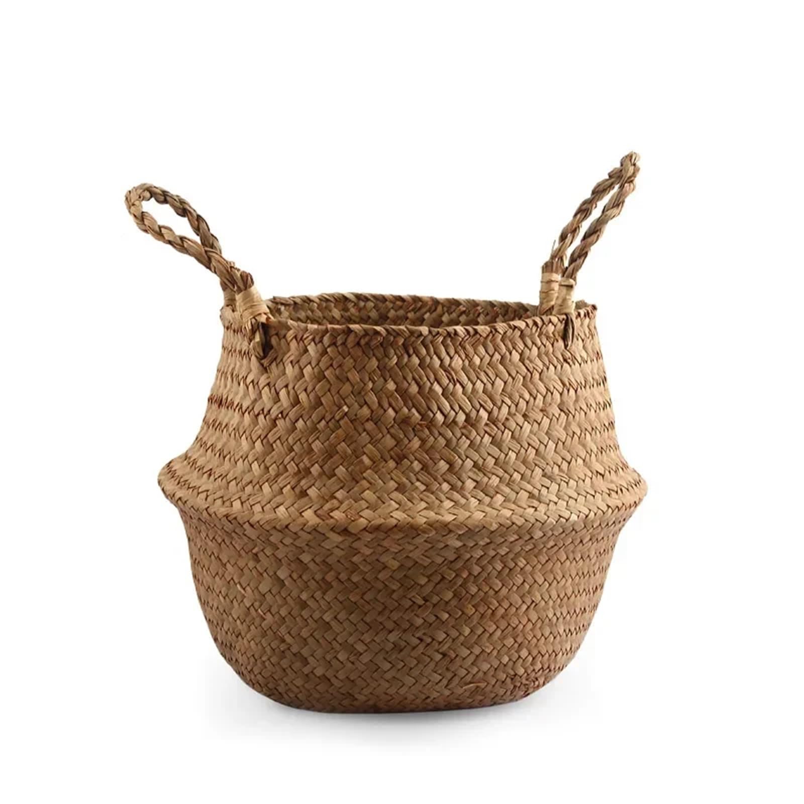 DUNSBY Woven Planter 3pcs Wicker Basket Woven Seagrass For Plant Pot Organizer Laundry Picnic(Brown,22x20cm)