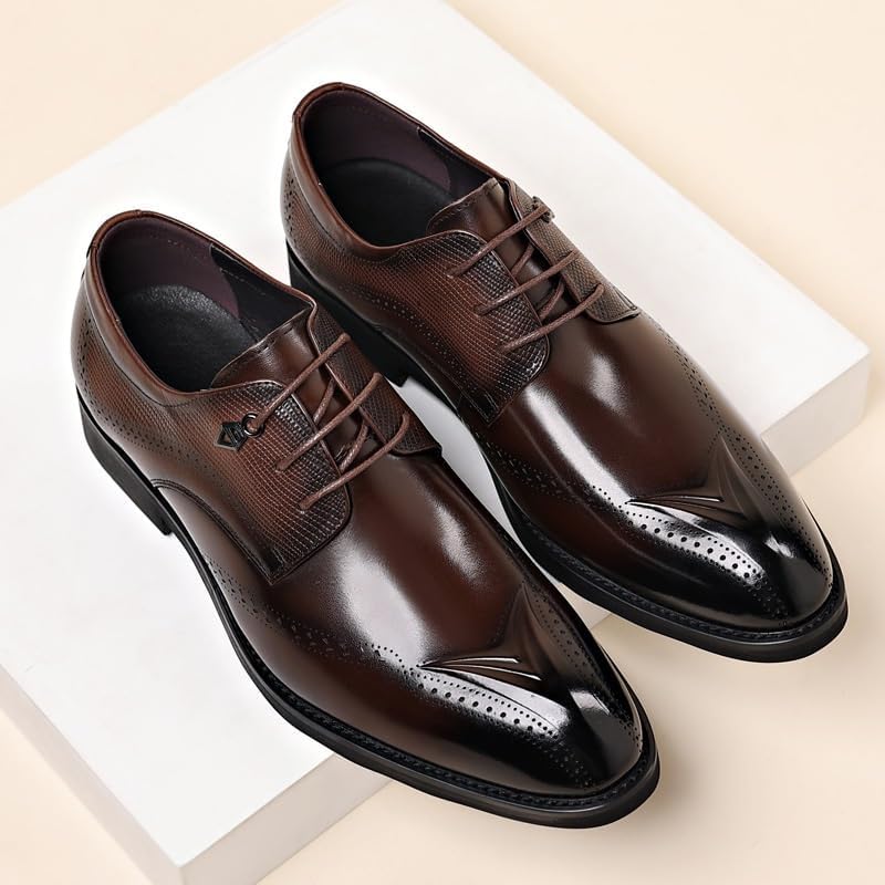 Mens Business Oxford Leather Dress Shoes, Pointed Toe Lace Up Formal Loafers Office Comfortable Fashion Shoes3