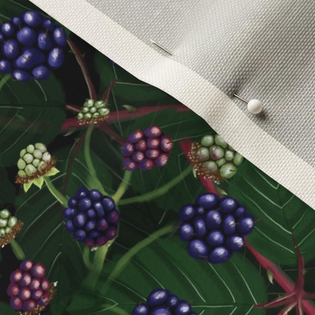 Spoonflower Fabric - BlackBerry Leaves Blossoms Fruit Berries Summer Printed on Upholstery Velvet Fabric Fat Quarter - Upholstery Home Decor Bottomweight Apparel