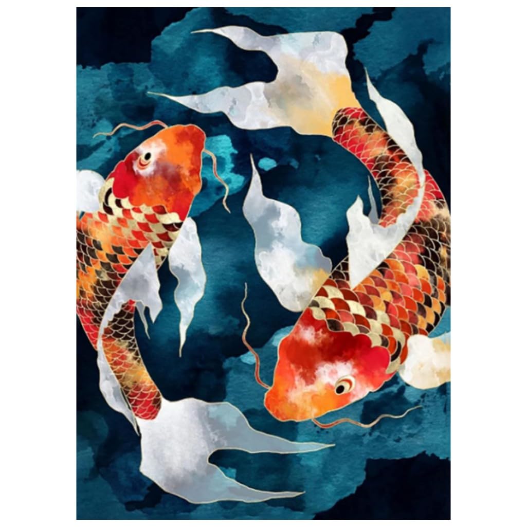 ywchoshe 5D DIY Diamond Art and Craft Painting Kits Full Drill, Crystal Rhinestone Cross Stitch Embroidery Canvas Painting Pictures by Numbers for Kids Adults Gifts Home Wall Decor - Fish