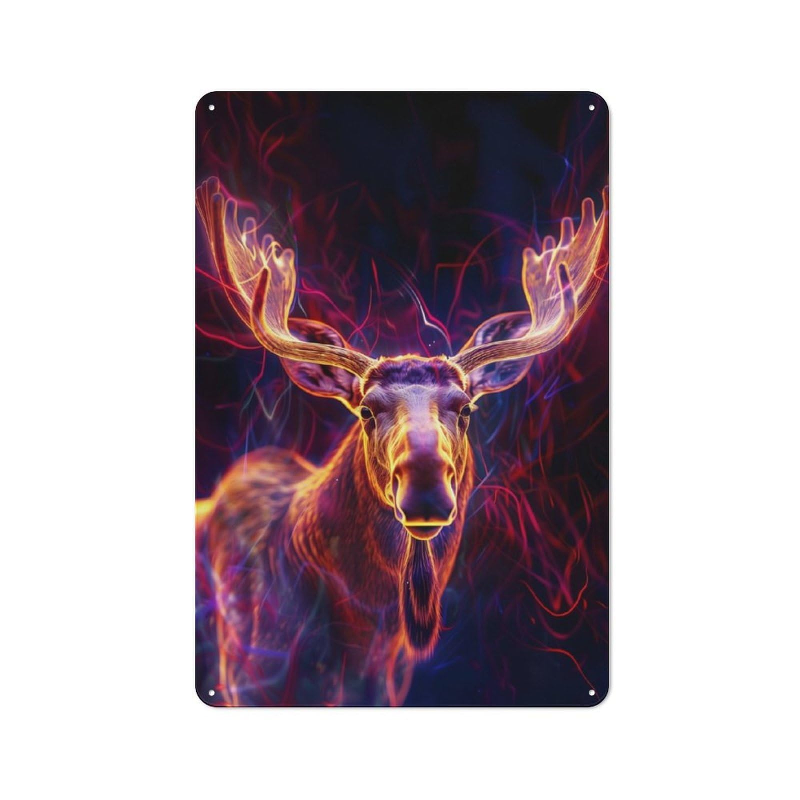 Junmoney Neon Moose Majesty Rustic Metal Sign 30X20cm For Hallway Wall, For Collectors Of Rustic Metal Wall Decor