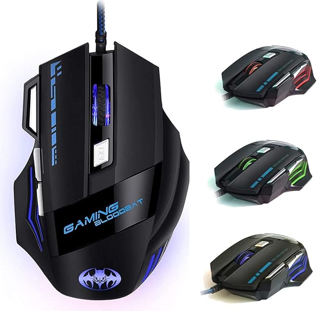 Gaming Mouse - iAmotus Wired Mouse USB Optical Mouse 7200 DPI Adjustable Comfort Grip Ergonomic Mice RGB Breathing Backlit 7 Buttons Fire Key for Windows, Mac OS, Linux , Laptop Computer PC Black