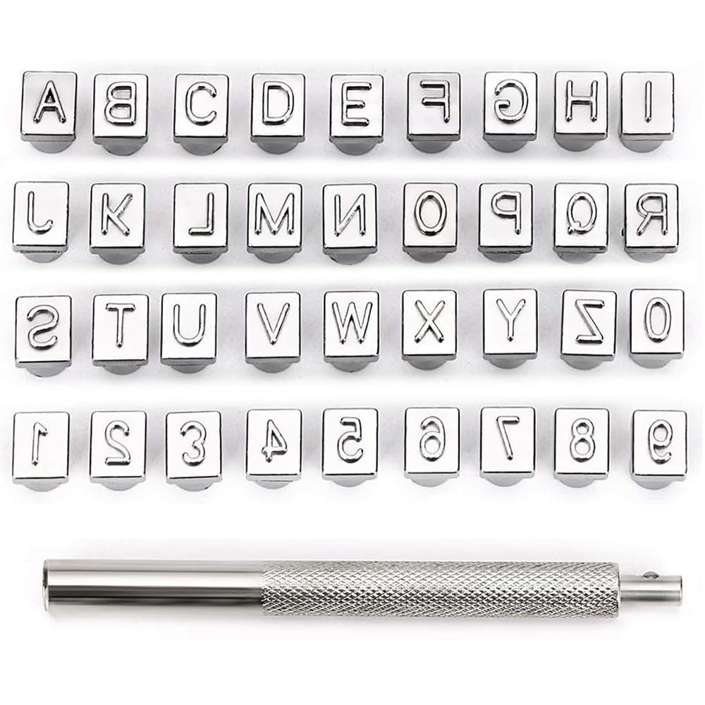 36 Pcs 1/4 Inch Capital Letter & Number Stamp Collection, 6mm Steel Alphabet Stamps for Leatherwork and Craft Stamping Projects