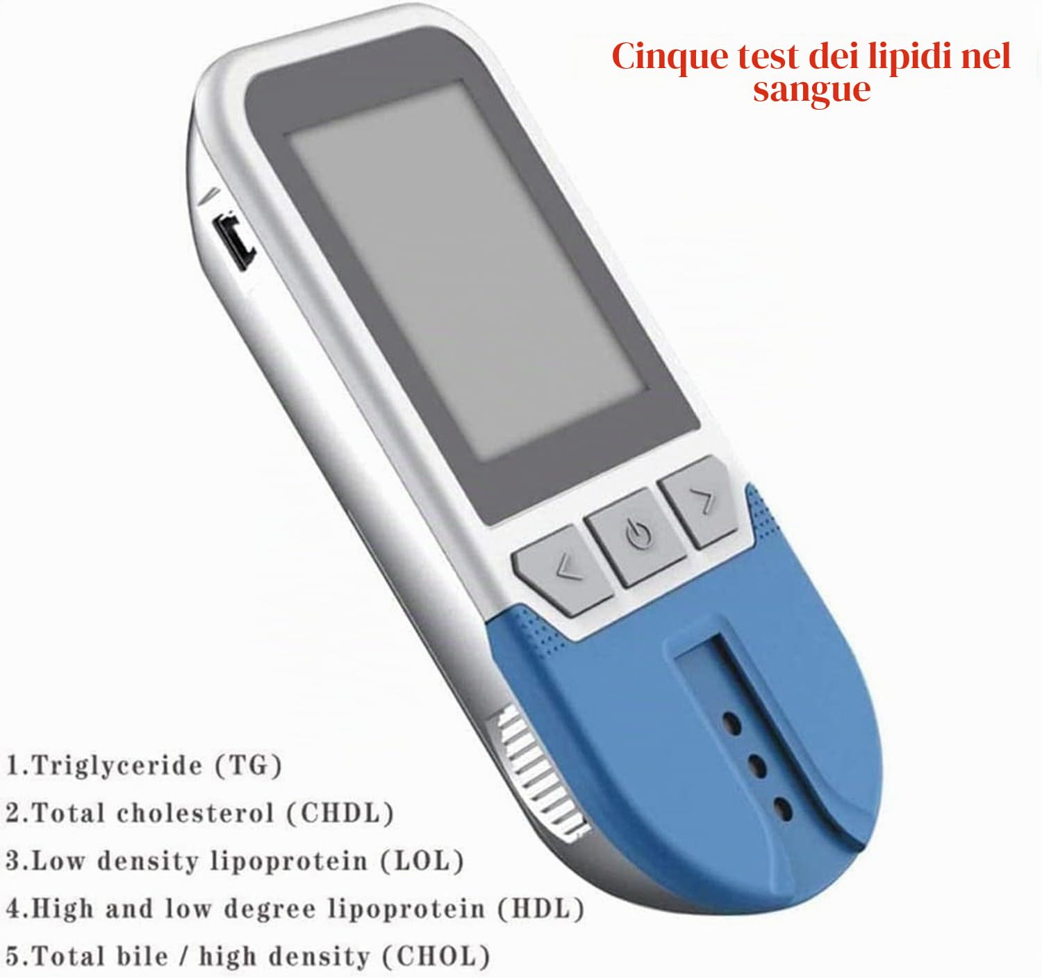 BLUEZY Tester del Colesterolo 4 in 1, Misuratore Colesterolo con 25 Strisce, Test Lipidico del Sangue Completamente Automatico per L'analisi di Colesterolo Totale, Trigliceridi, LDL, HDL A