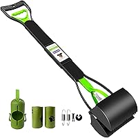 ShinyDew 32" Extra Long Pooper Scooper for Large & Small Dogs - Heavy Duty Foldable Poop Picker with 30 Bags & Dispenser