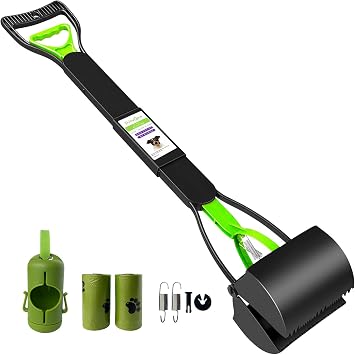 32" Pooper Scooper for Large Medium Small Dogs with Bag Attachment, Extra Long Handle Heavy Duty with 30 Dog Poop Bags & 1 Dispenser Poop Scoop, Foldable Dog Poop Picker Upper for Yard