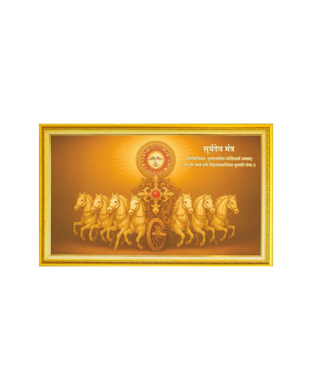 Jayshree Om 7 Horses Vastu Poster for Wall | With Powerful Mantra & Vastu Remedies | Fame & Prosperity Remedy | Ruby-Studded Design | Seven Horses Painting | Home, Office & Hotel Decor | (15 x 9 Inch)