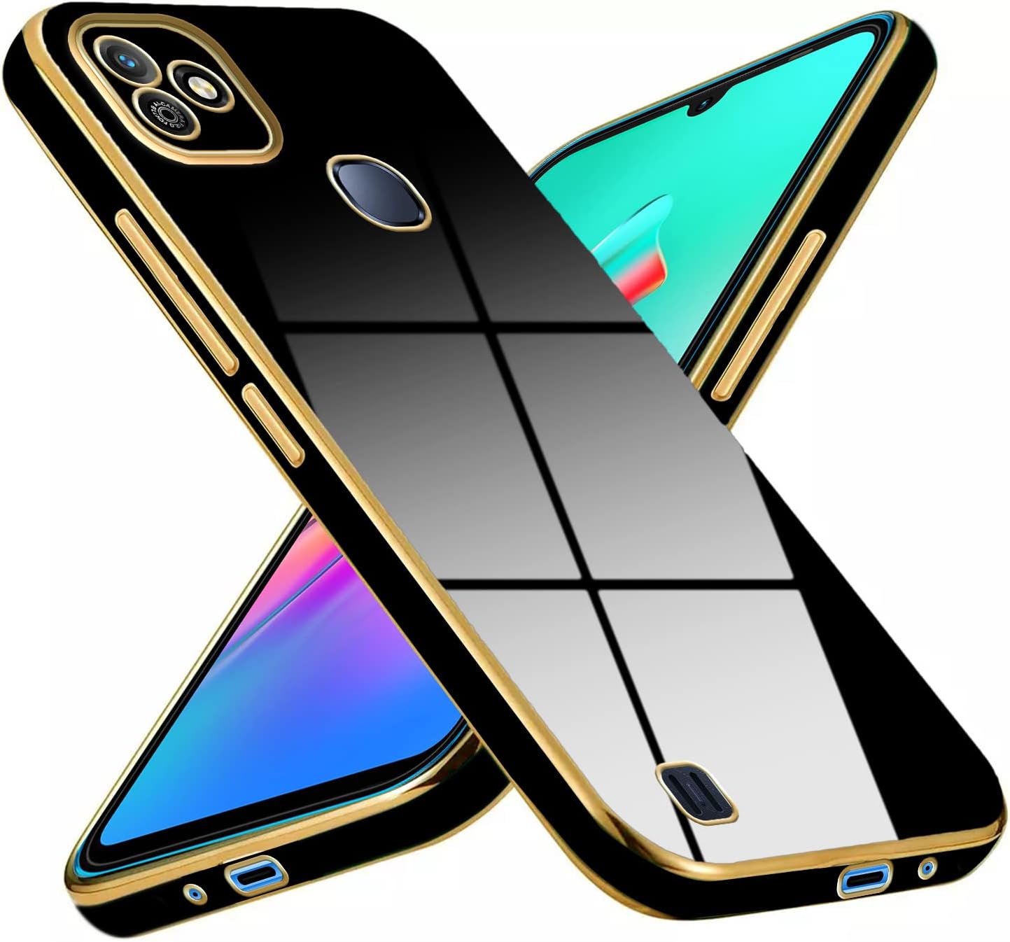 Mr. Case 6D Chrome Back Cover Case for Infinix Smart HD | (Gold Plated Frame | Glossy Backside -Black)