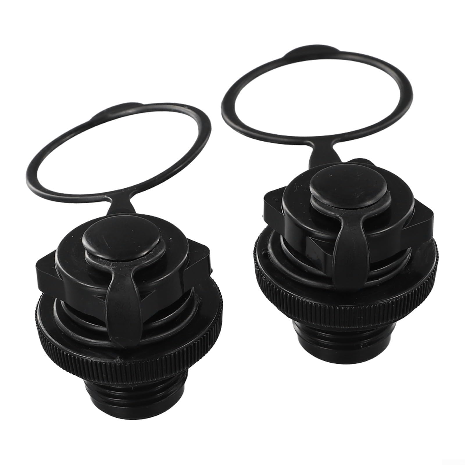 RiseNova 2-Pack Black PVC Air Valve Nozzle Cap with Screw Thread, 22mm Adapter for Inflatable Boat Kayak Raft Mattress Airbed Canoe Pool Dinghy Quick Inflation(2pc)