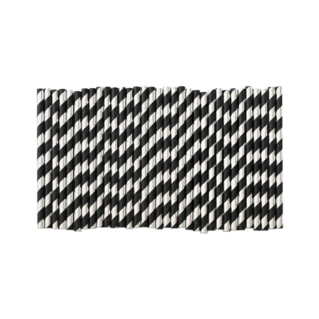 Pajitas de papel para cóctel, color negro y plateado, biodegradables, desechables, para cumpleaños, bodas, vacaciones, palitos de pastel, 5.75 pulgadas