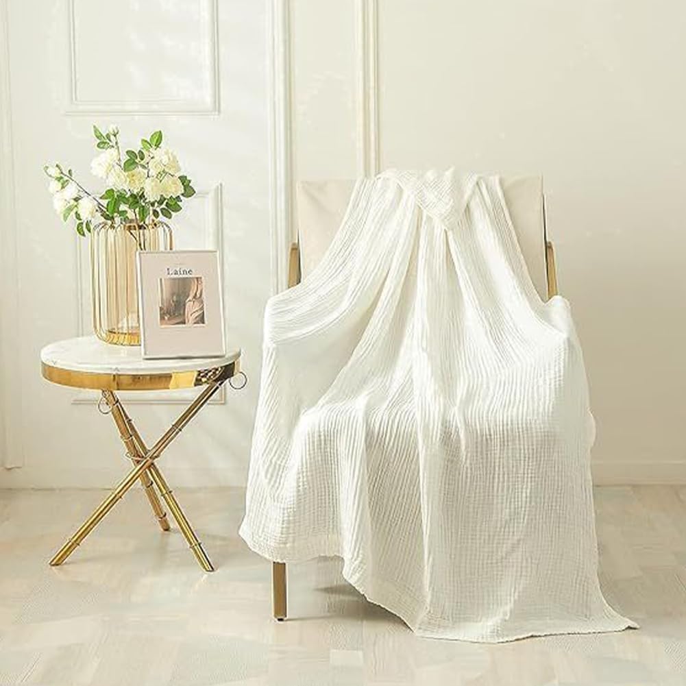 Musselin Decke 150 x 200 cm, 100% Natürliche Musselin Decke, Leichte Sanfte Bequeme Muslin Blanket für Erwachsene, Ganzjahresdecke