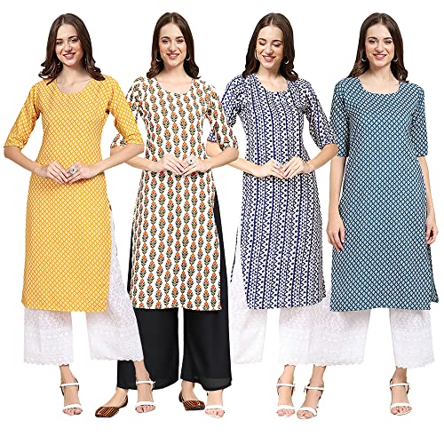 Image of Pinkmint Women's Crepe Digital Print Straight Kurta [Pack of 4] (CCV-334-338-339-335)