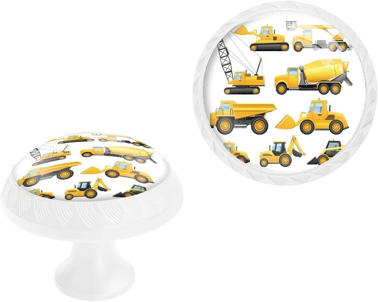 4 Pack Construction Vehicles and Machinery Trucks Bulldozer Crane Cabinet Knobs White Dresser Knobs Crystal Drawer Knobs Unique Door Pulls Handles for Kitchen Bathroom Furniture Hardware