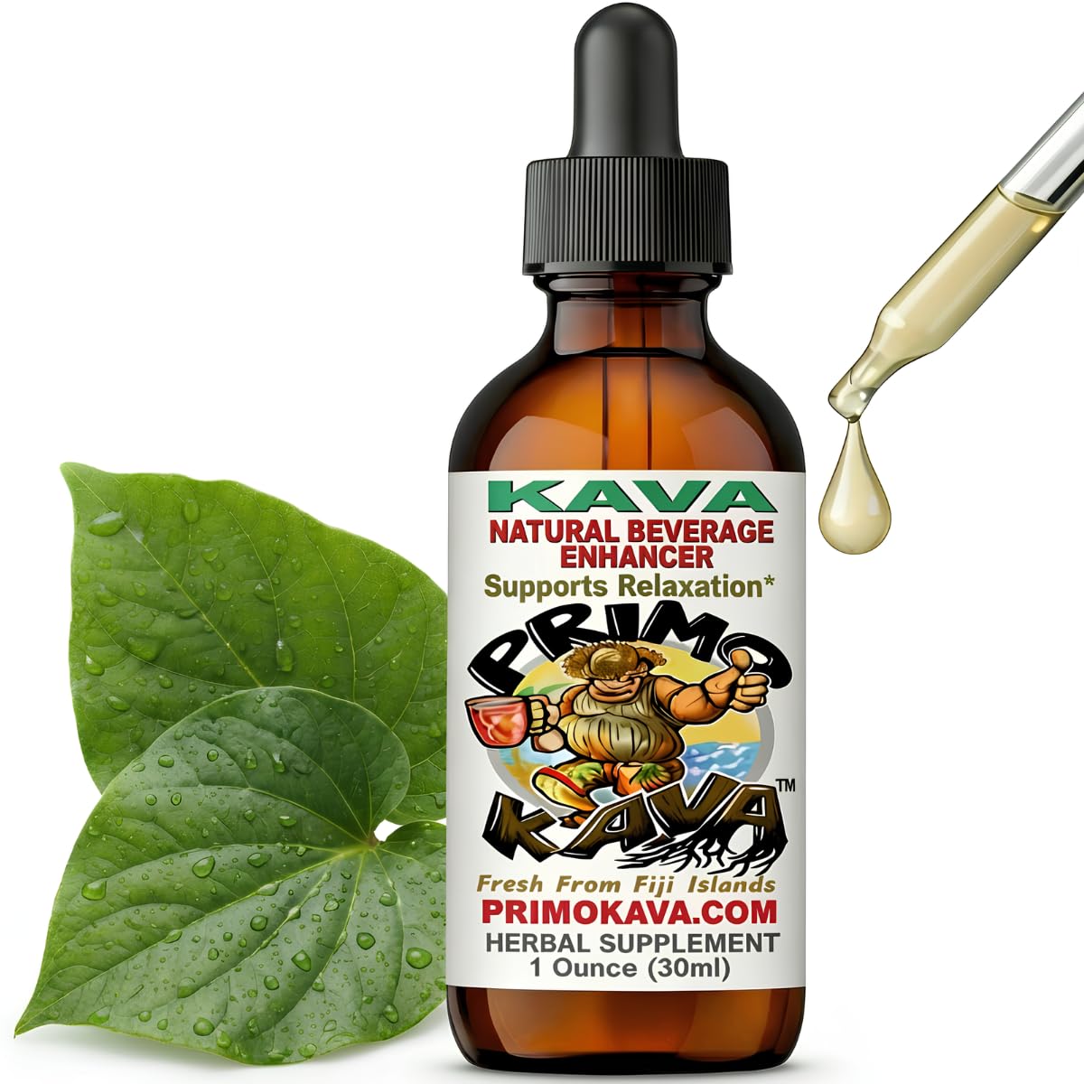 PRIMO KAVA Kava Drops | Water Soluble Kava Extract | Concentrated Tincture Beverage Enhancer | Authentic Kava Kava from Fiji | 40mg Kavalactones | Certified 3rd Party Testing