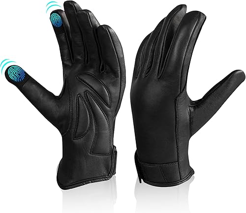 Guantes de cuero para motociclista para hombres y mujeres, con pantalla táctil, impermeables, térmicos, guantes de invierno para dedos completos,
