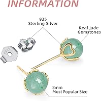 Vista 70 de Jade Earrings Studs,Green Jade Earrings for Women,925 Sterling Silver Earrings Studs for Sensitive Ears,Handmade Jade Earrings for Birthday