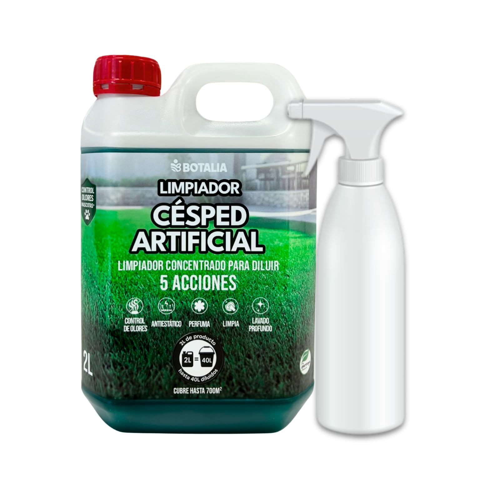 PLANTAWA Detergente per Prato Artificiale 2L Concentrato | Prodotto fino a 40L Reali | Pulizia Esterna per Giardini, Terrazze e Cortili con Animali Domestici | Aroma Fresco Duraturo