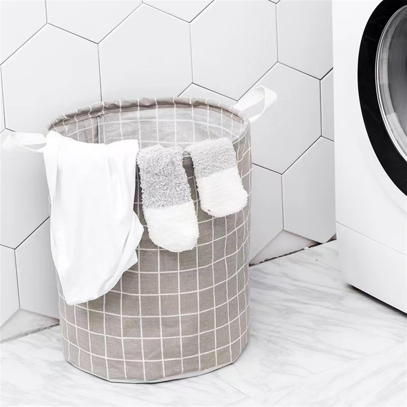 MRKU Cesta de Ropa Plegable Almacenamiento doméstico Cubo de Juguetes para Ropa Sucia Tela a Cuadros Algodón Lino Ropa Sucia Grande Plegable Impermeable