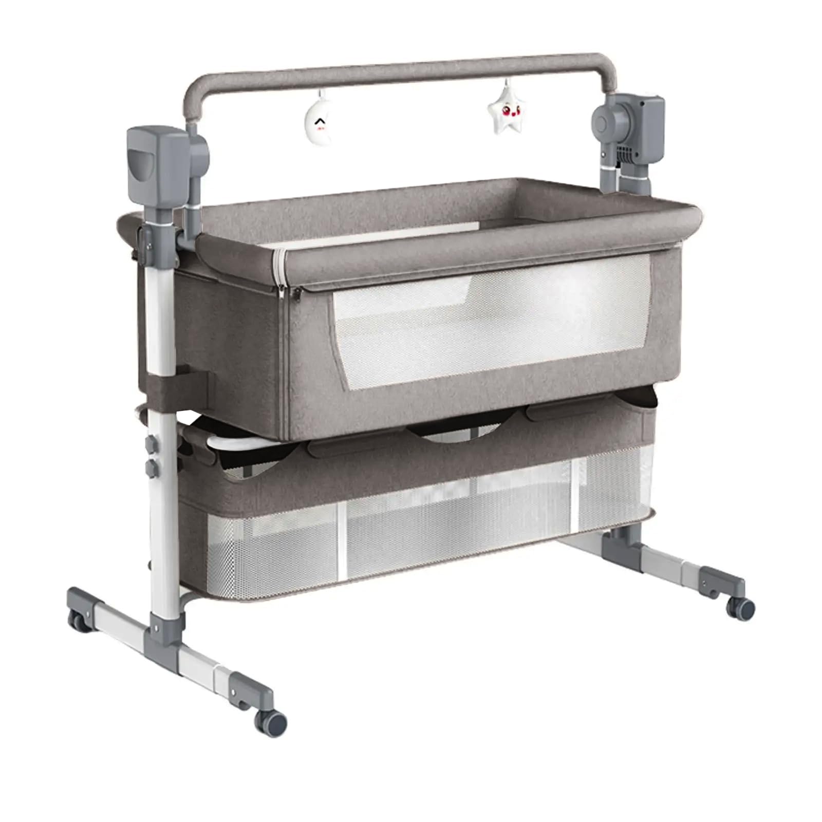 Lettino portatile 4 in 1 con oscillazione automatica, telecomando, altezza regolabile, modalità multi-scena, timer 8/15/30 minuti (grigio chiaro)