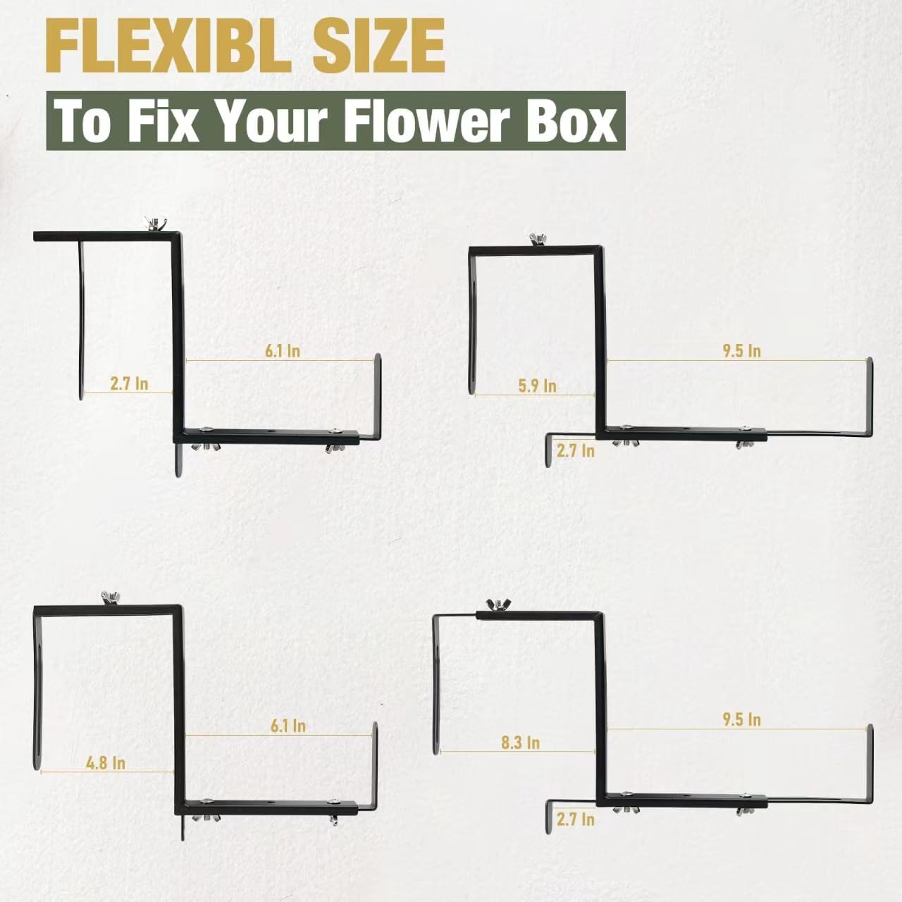 4-Pack Window Box Brackets,Adjustable Planter Box Brackets, Heavy Duty Q235 Steel Universal Outdoor Hanging Brackets, Flower Box Brackets for Fence Railings Windowsill Patio Garden Balcony