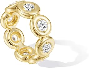 KissYan Band Ring for Women, 14K Gold Plate Dainty Pave Teardrop or Circle CZ Eternity Bridal Wedding Promise Engagement Statement Ring Fashion Gifts
