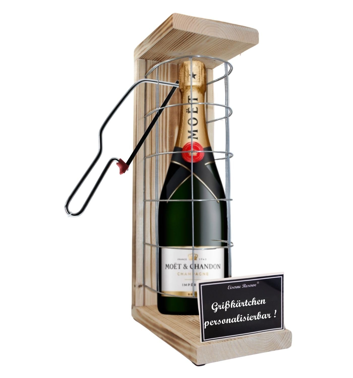 Personalisierte Geschenke für Männer Frauen Geschenkidee - Eiserne Reserve Gitterkäfig Moet Champagner (1 x 0.75 l) incl. Notsäge - Papa Mama Geburtstag Hochzeit