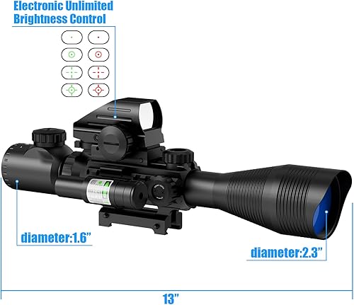 Vista 34 de 4-12/16x50EG Combo de alcance de rifle doble iluminado rojo/verde con láser verde/rojo 4 modelos retícula holográfica punto rojo para montaje en riel