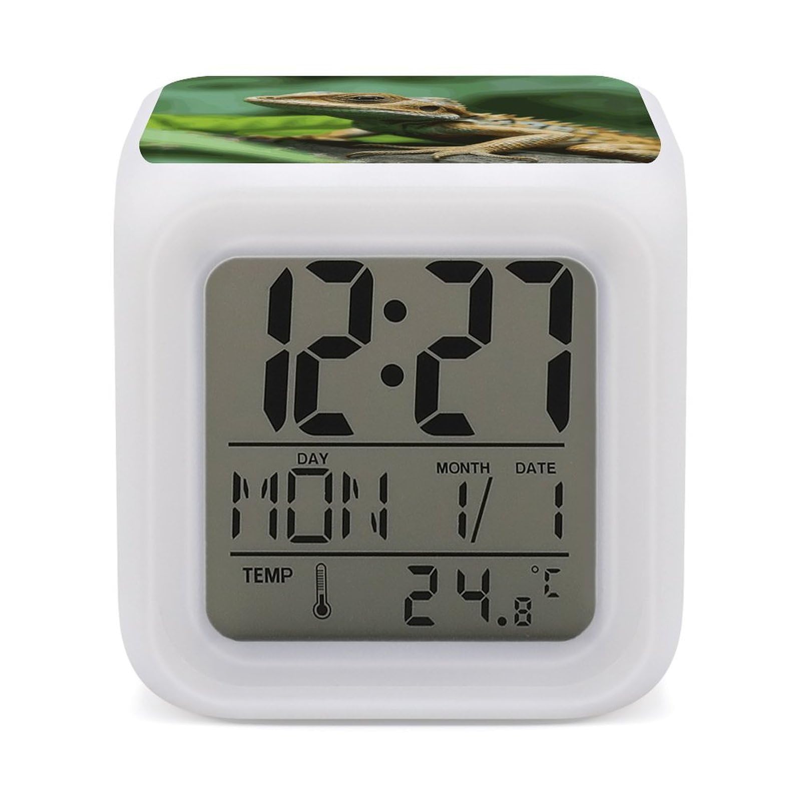 Reloj despertador digital LED de lagarto con temperatura y fecha para mesa de noche