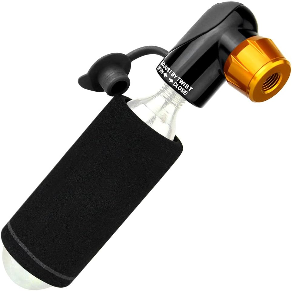 Bike Micro Black CO2 Pump Inflator, Reversible Presta and Schrader Air Valves, with Black CO2 Cartridge Sleeve (CO2 Catridge is NOT Included) - AI-AC-02B-N