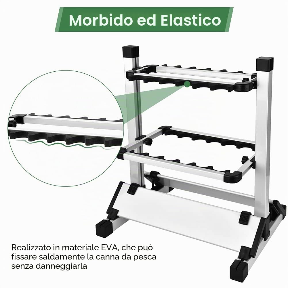 Portacanne da Pesca, Canna da Pesca Supporto Portatile per 12 Canne da Pesca, Espositore da Pesca in Lega di Alluminio, 44.5 x 50 x 32.5cm